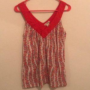 Floral, red and teal cotton blouse